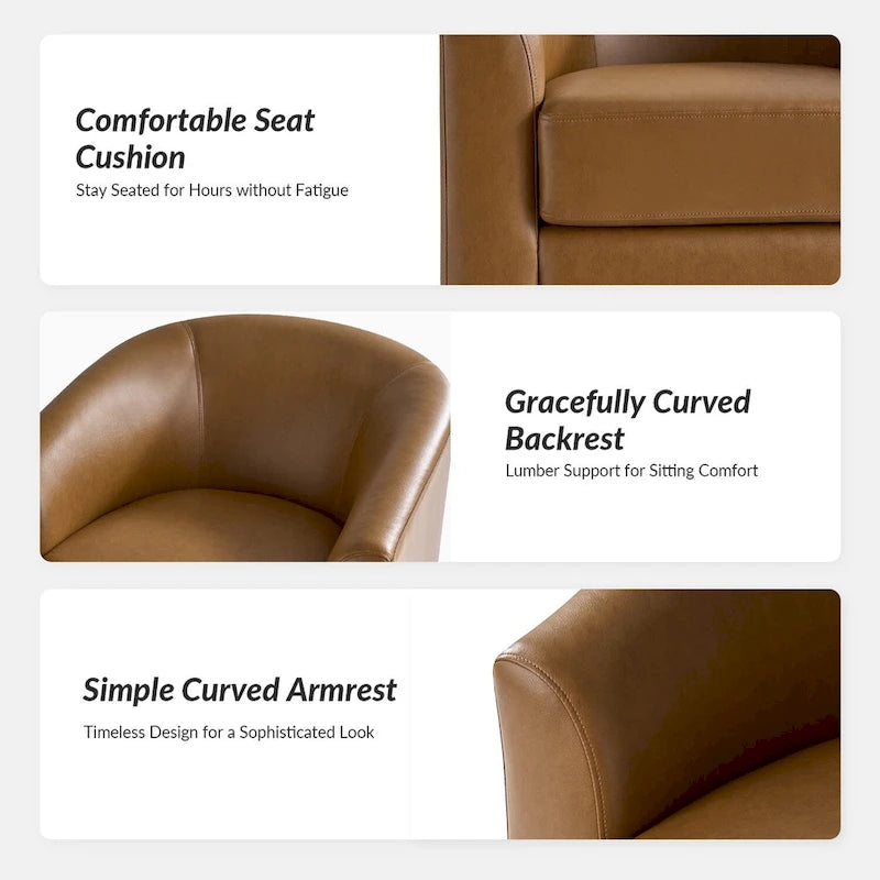 Haley Modern Swivel Barrel Faux Leather Chair with Solid Wood Base by HULALA HOME