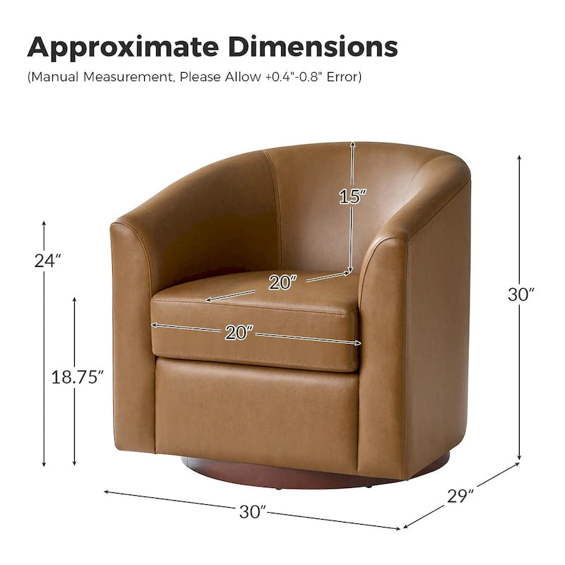 Haley Modern Swivel Barrel Faux Leather Chair with Solid Wood Base by HULALA HOME