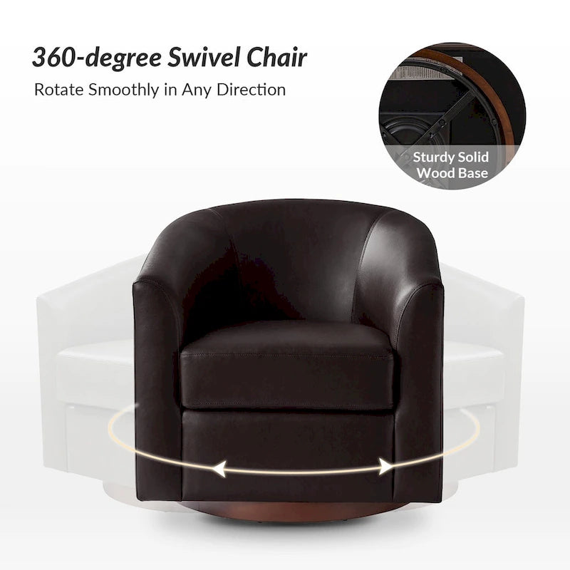 Haley Modern Swivel Barrel Faux Leather Chair with Solid Wood Base by HULALA HOME