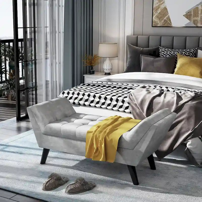 Andeworld end of bed bench Entryway Bench Modern Fabric Footstool for Hallway with Wooden Legs