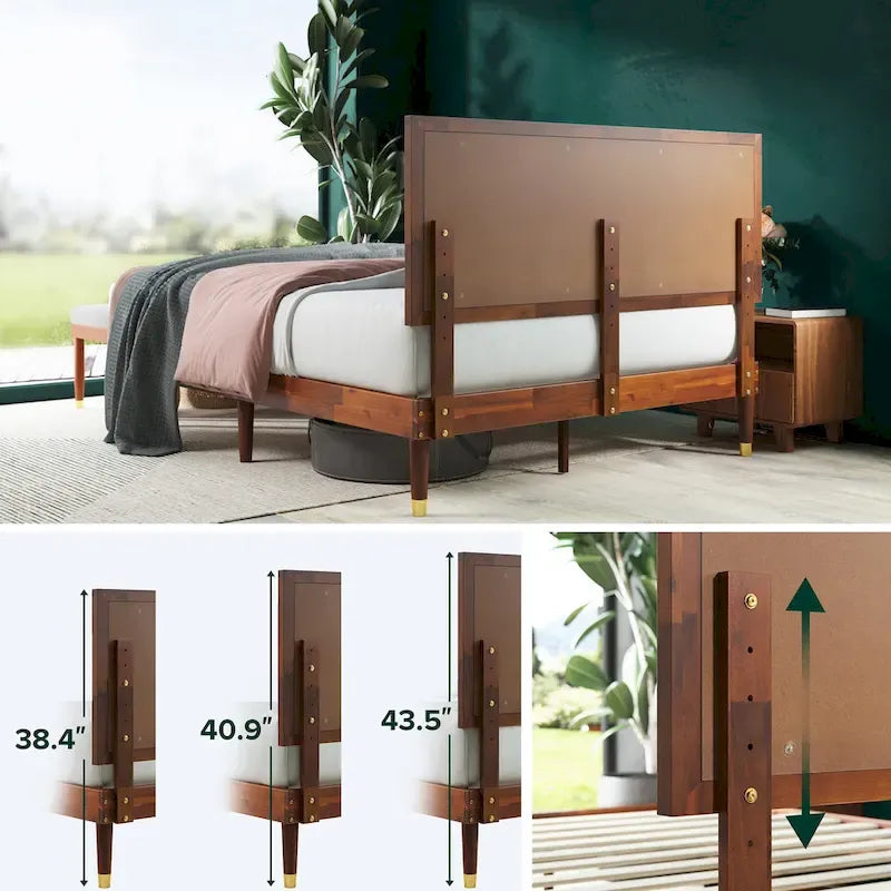 Priage by ZINUS Brown Wood Platform Bed Frame with Adjustable Upholstered Headboard