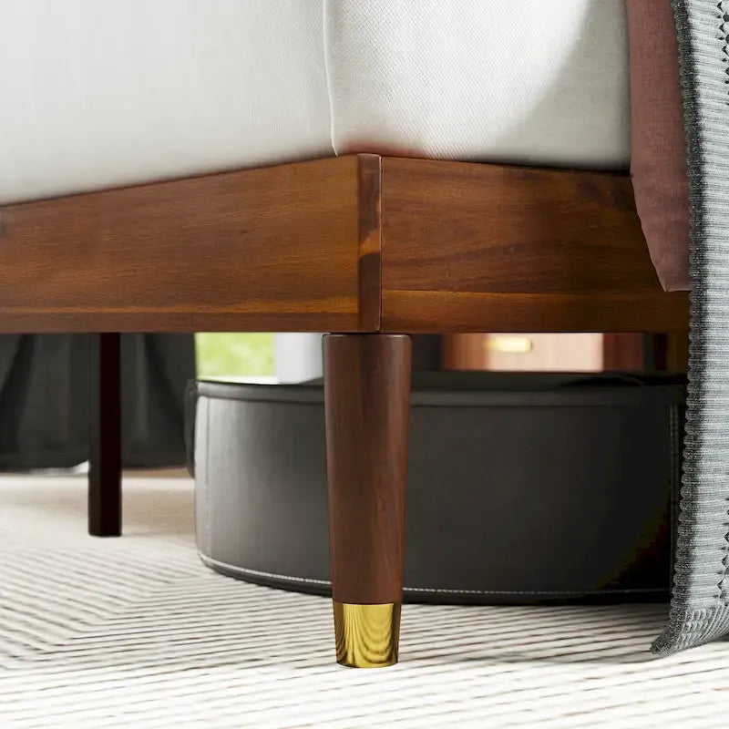 Priage by ZINUS Brown Wood Platform Bed Frame with Adjustable Upholstered Headboard