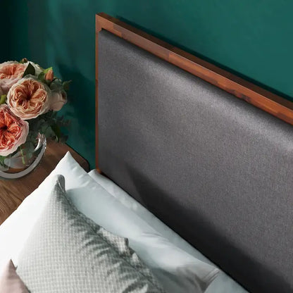 Priage by ZINUS Brown Wood Platform Bed Frame with Adjustable Upholstered Headboard