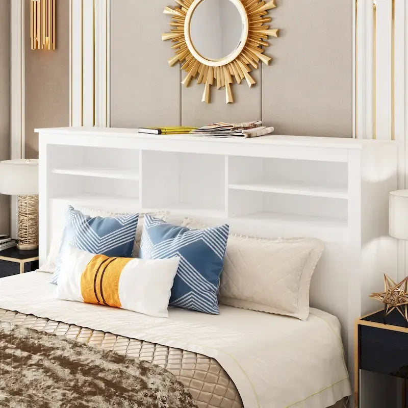 Queen Size Bookcase Headboard With A Hole For Passing Cords & Lights