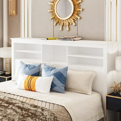 Queen Size Bookcase Headboard With A Hole For Passing Cords & Lights