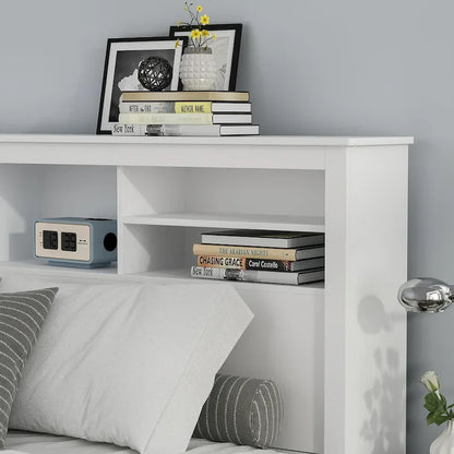 Queen Size Bookcase Headboard With A Hole For Passing Cords & Lights