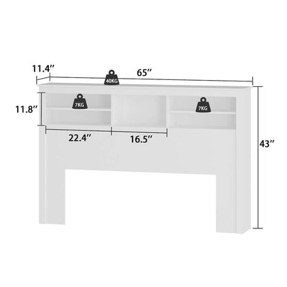 Queen Size Bookcase Headboard With A Hole For Passing Cords & Lights