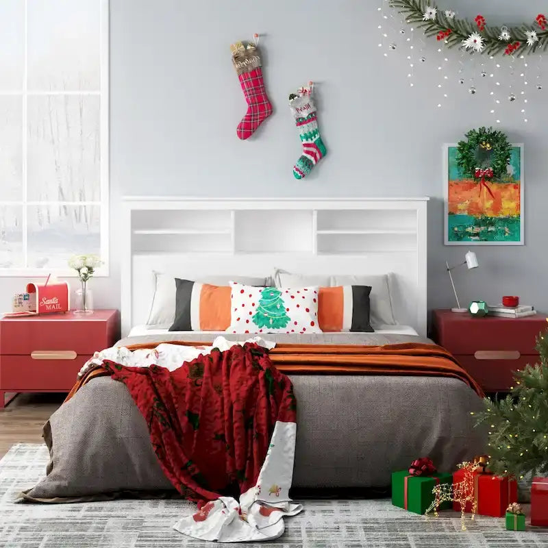 Queen Size Bookcase Headboard With A Hole For Passing Cords & Lights