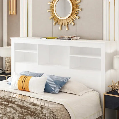 Queen Size Bookcase Headboard With A Hole For Passing Cords & Lights