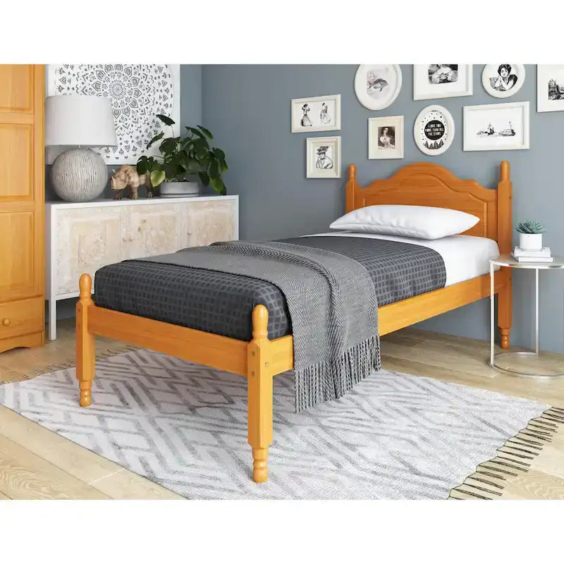 100% Solid Wood Reston Twin Size Panel Headboard Platform Bed by Palace Imports