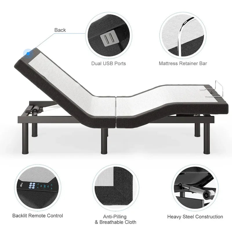 Massaging Zero Gravity Adjustable Bed with Wireless Remote
