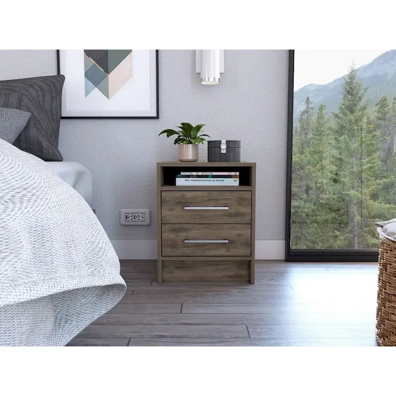 FM Furniture Philadelphia Nightstand with Two Drawers, and Concealed Shelf