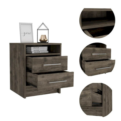 FM Furniture Philadelphia Nightstand with Two Drawers, and Concealed Shelf