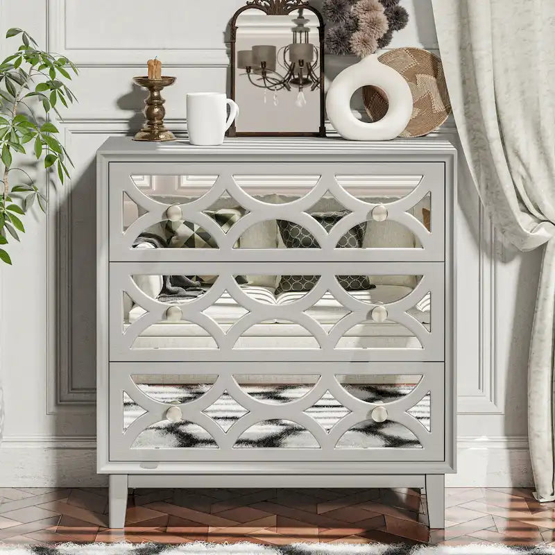 COZAYH Contemporary Mirror Front Nightstand, Modern Dresser for Bedroom, Living Room, Entryway