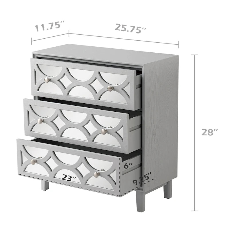 COZAYH Contemporary Mirror Front Nightstand, Modern Dresser for Bedroom, Living Room, Entryway