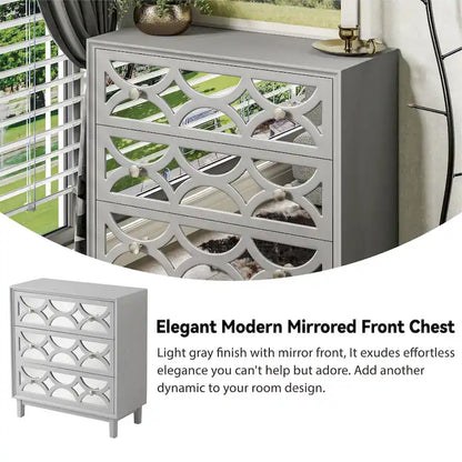 COZAYH Contemporary Mirror Front Nightstand, Modern Dresser for Bedroom, Living Room, Entryway