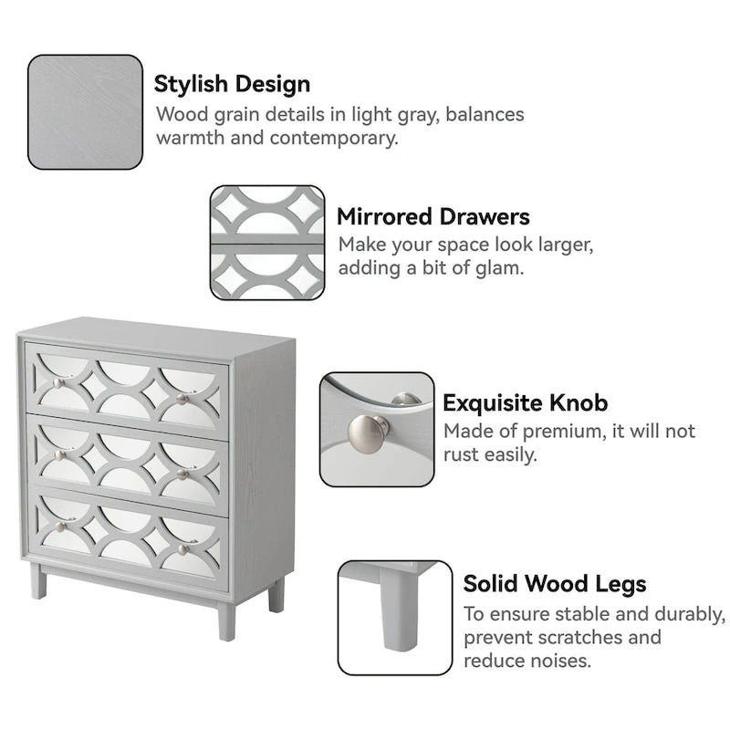 COZAYH Contemporary Mirror Front Nightstand, Modern Dresser for Bedroom, Living Room, Entryway