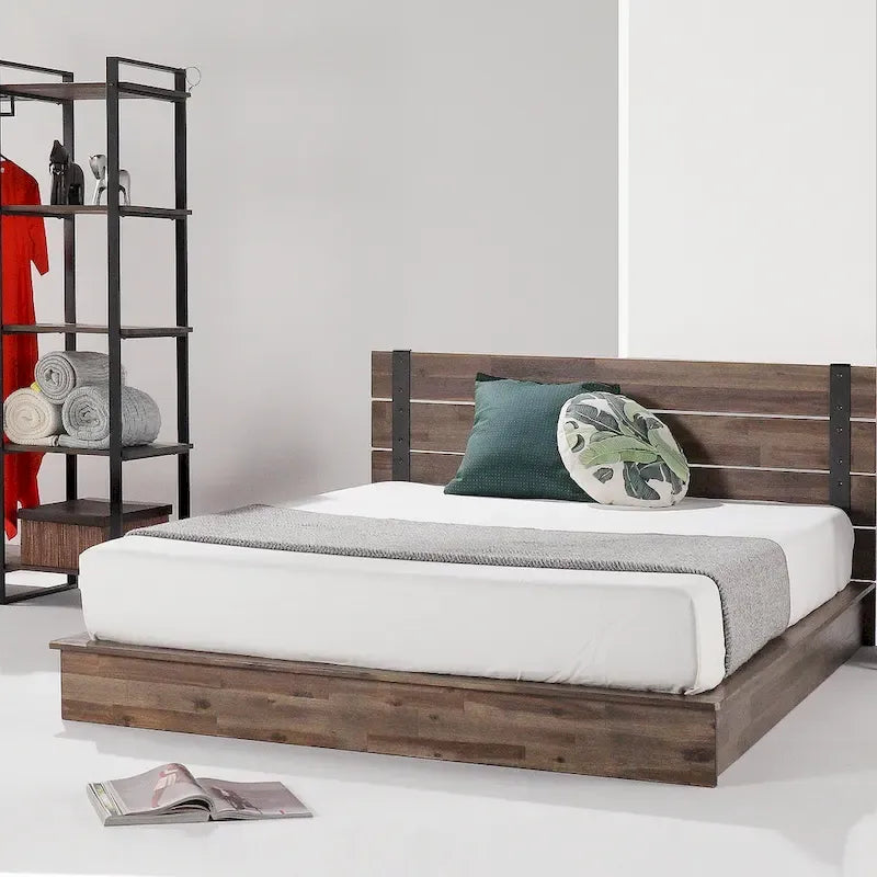 Priage by ZINUS Brown Metal and Wood Platform Bed Frame