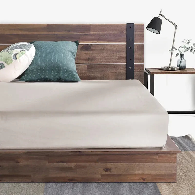 Priage by ZINUS Brown Metal and Wood Platform Bed Frame