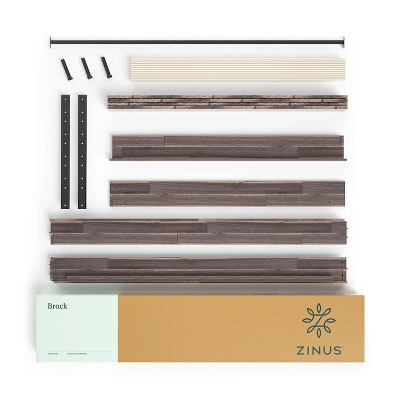 Priage by ZINUS Brown Metal and Wood Platform Bed Frame