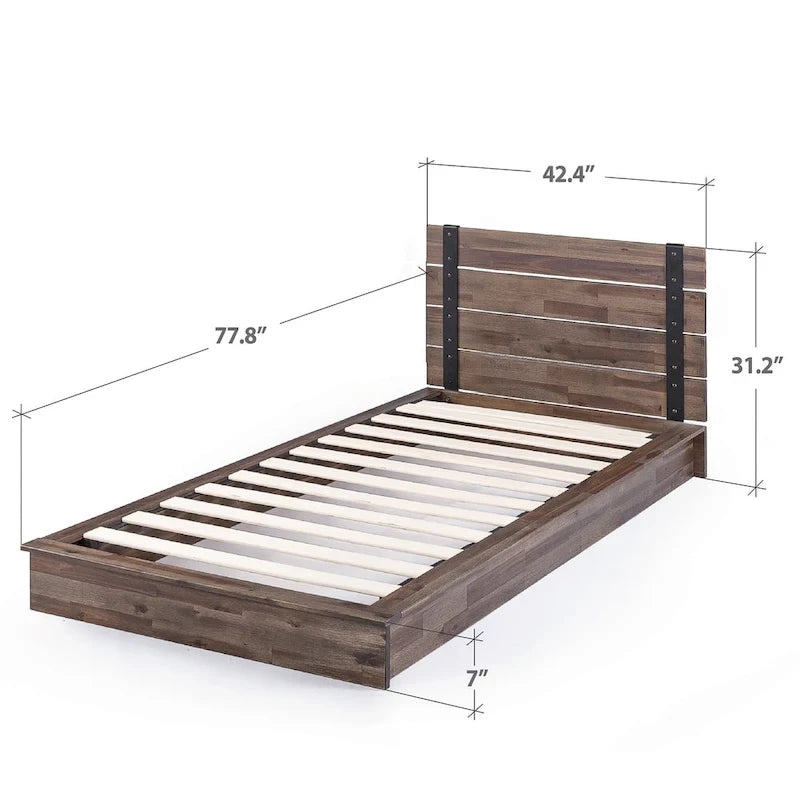 Priage by ZINUS Brown Metal and Wood Platform Bed Frame