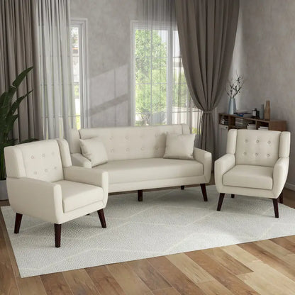 Modern Curved 63 Button Tufted Upholstered Loveseat with 2 Accent Chairs