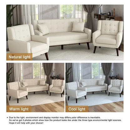 Modern Curved 63 Button Tufted Upholstered Loveseat with 2 Accent Chairs