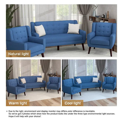 Modern Curved 63 Button Tufted Upholstered Loveseat with 2 Accent Chairs