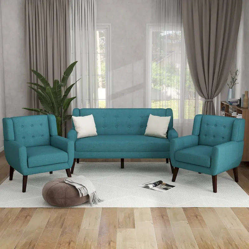 Modern Curved 63 Button Tufted Upholstered Loveseat with 2 Accent Chairs