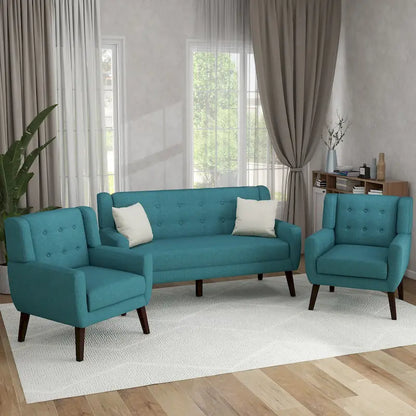 Modern Curved 63 Button Tufted Upholstered Loveseat with 2 Accent Chairs