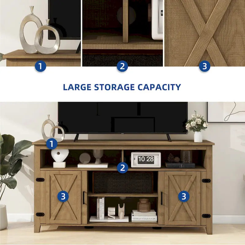 Moasis Farmhouse Highboy TV Stand for 65-Inch TV Barn Door Entertainment Center
