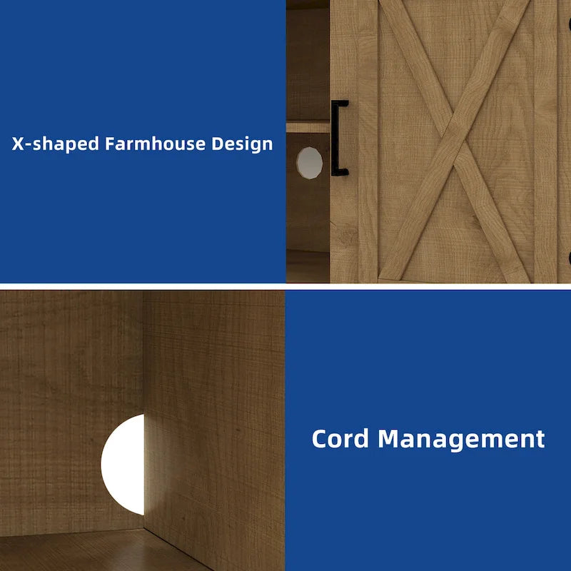 Moasis Farmhouse Highboy TV Stand for 65-Inch TV Barn Door Entertainment Center