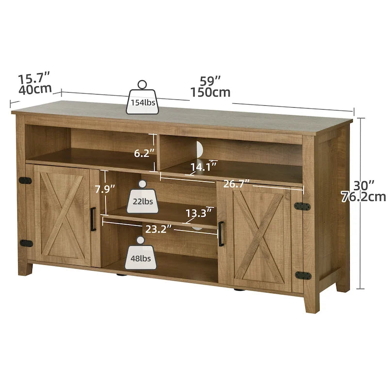 Moasis Farmhouse Highboy TV Stand for 65-Inch TV Barn Door Entertainment Center