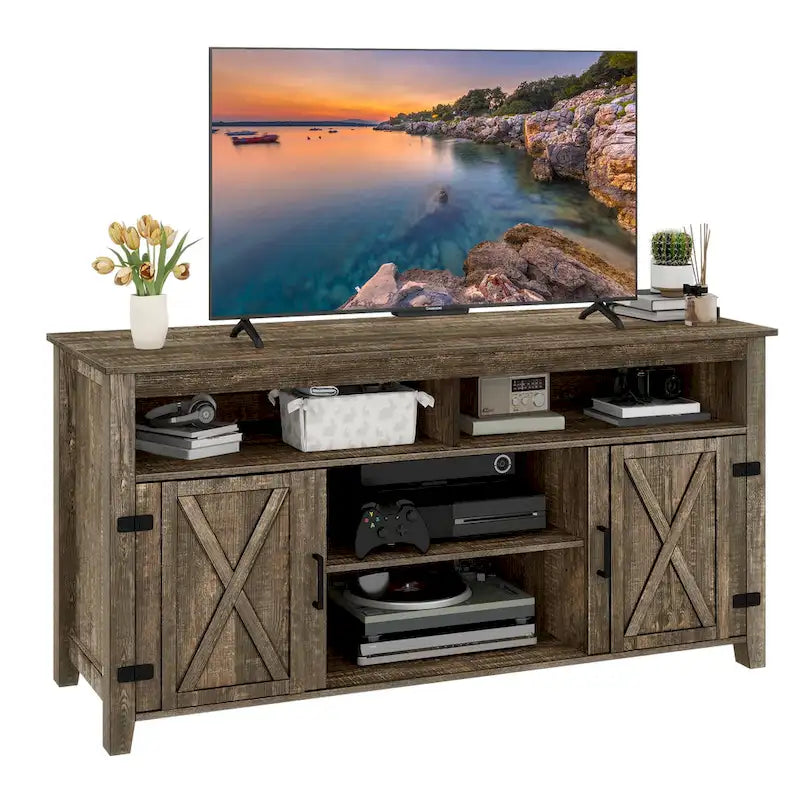 Moasis Farmhouse Highboy TV Stand for 65-Inch TV Barn Door Entertainment Center