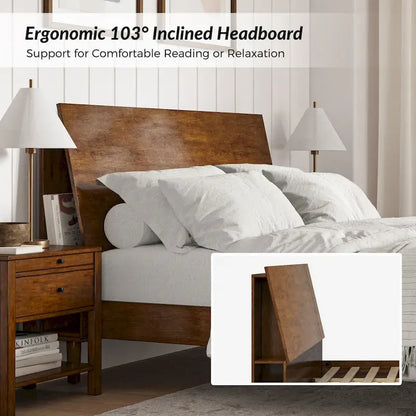 Claus Mid-Century Modern Solid Wood Platform Bed with USB Ports and Storage Space by HULALA HOME