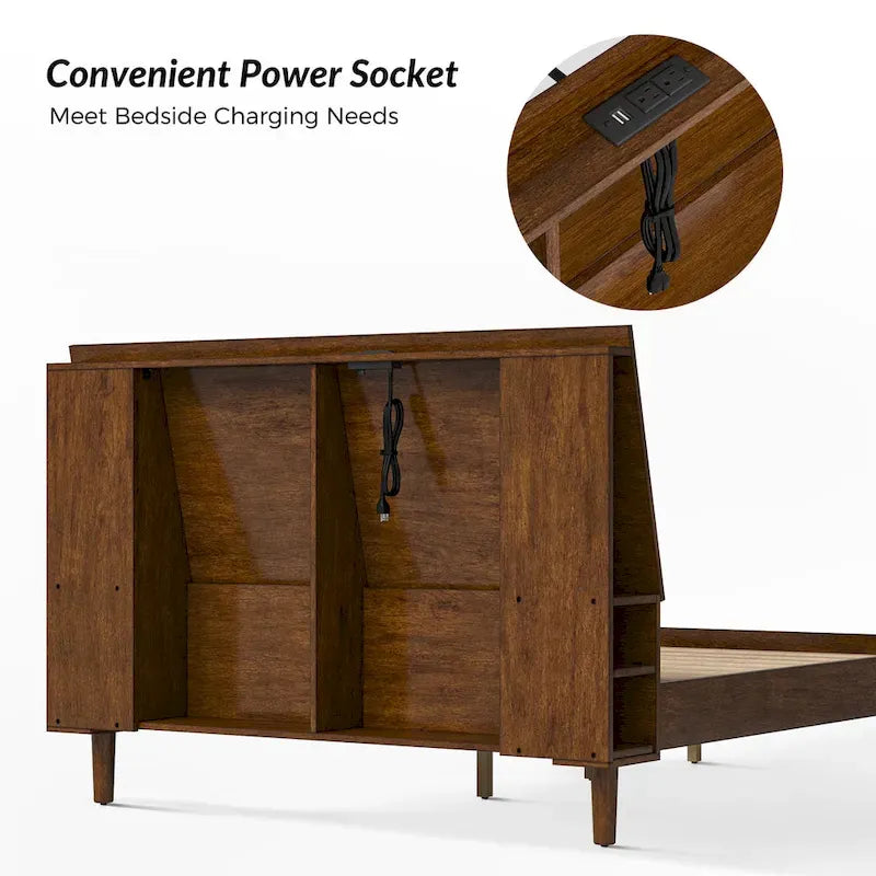 Claus Mid-Century Modern Solid Wood Platform Bed with USB Ports and Storage Space by HULALA HOME
