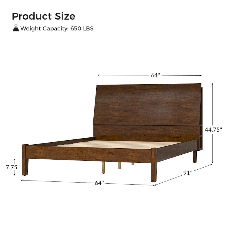 Claus Mid-Century Modern Solid Wood Platform Bed with USB Ports and Storage Space by HULALA HOME