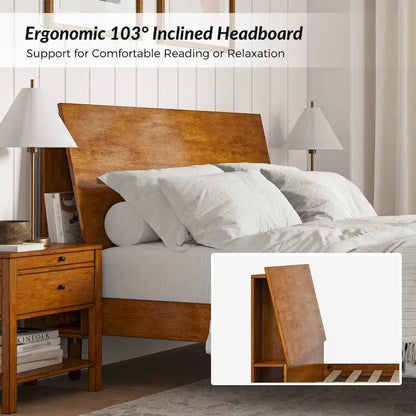 Claus Mid-Century Modern Solid Wood Platform Bed with USB Ports and Storage Space by HULALA HOME