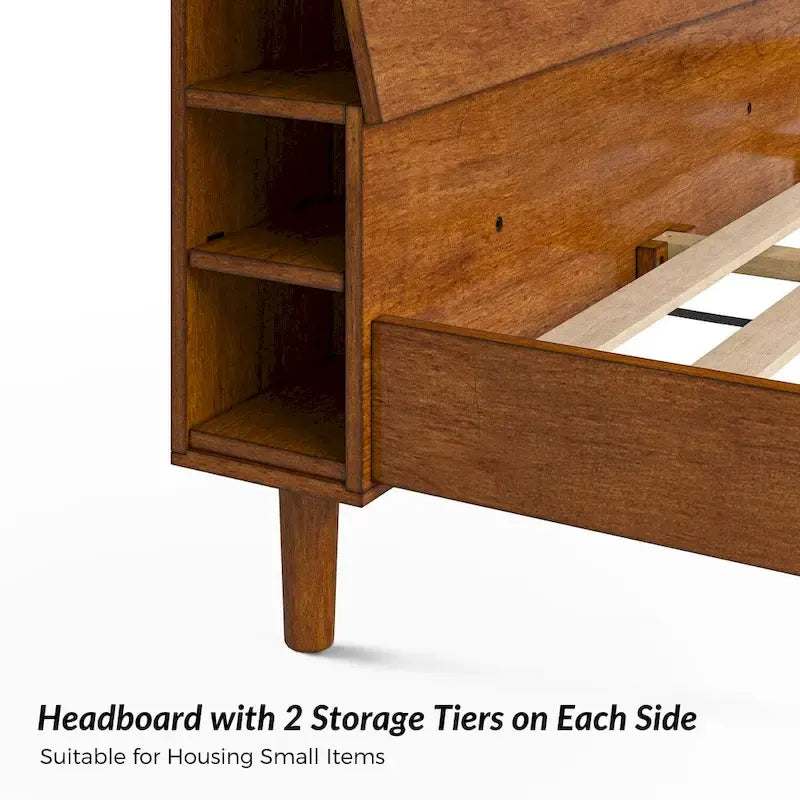 Claus Mid-Century Modern Solid Wood Platform Bed with USB Ports and Storage Space by HULALA HOME