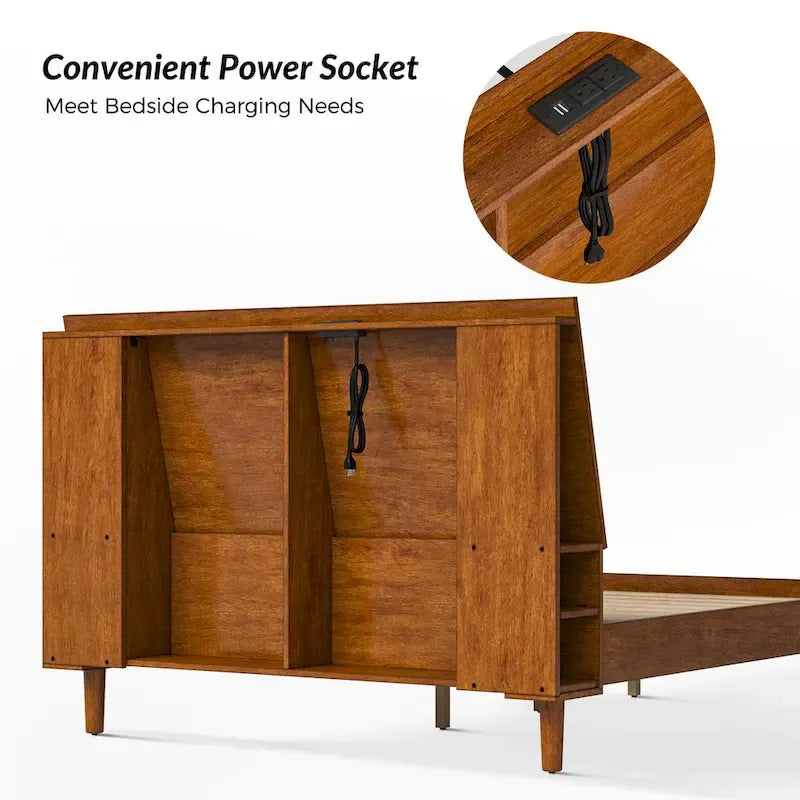 Claus Mid-Century Modern Solid Wood Platform Bed with USB Ports and Storage Space by HULALA HOME