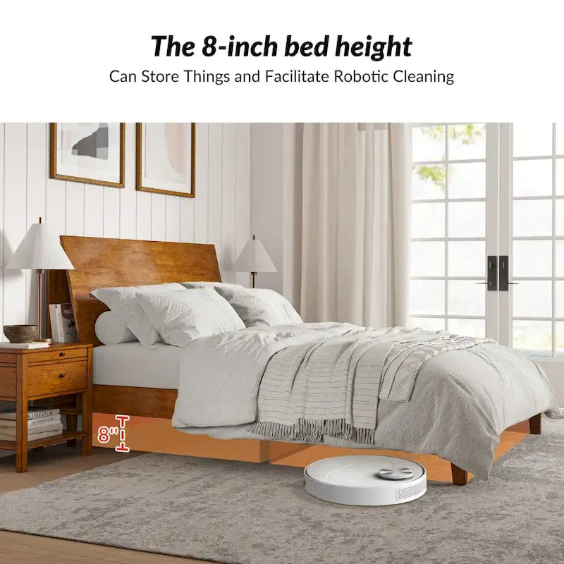 Claus Mid-Century Modern Solid Wood Platform Bed with USB Ports and Storage Space by HULALA HOME