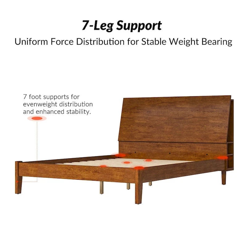 Claus Mid-Century Modern Solid Wood Platform Bed with USB Ports and Storage Space by HULALA HOME