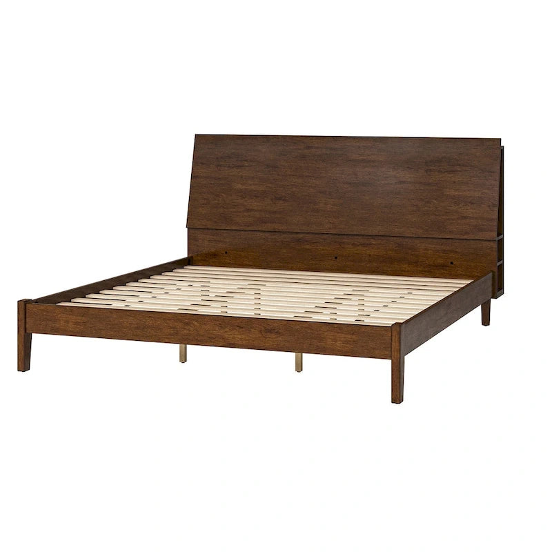 Claus Mid-Century Modern Solid Wood Platform Bed with USB Ports and Storage Space by HULALA HOME