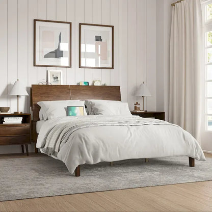 Claus Mid-Century Modern Solid Wood Platform Bed with USB Ports and Storage Space by HULALA HOME