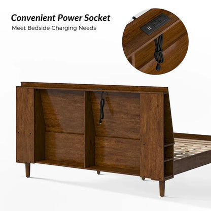 Claus Mid-Century Modern Solid Wood Platform Bed with USB Ports and Storage Space by HULALA HOME