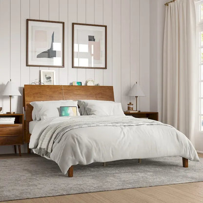 Claus Mid-Century Modern Solid Wood Platform Bed with USB Ports and Storage Space by HULALA HOME