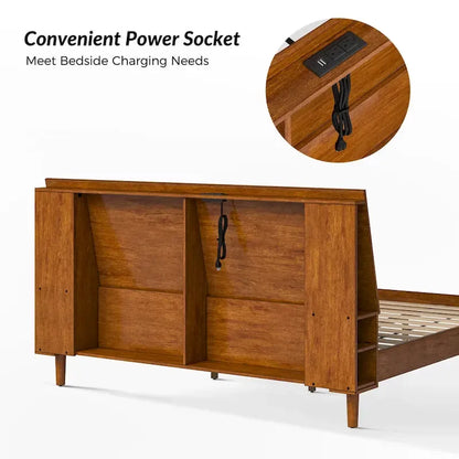 Claus Mid-Century Modern Solid Wood Platform Bed with USB Ports and Storage Space by HULALA HOME