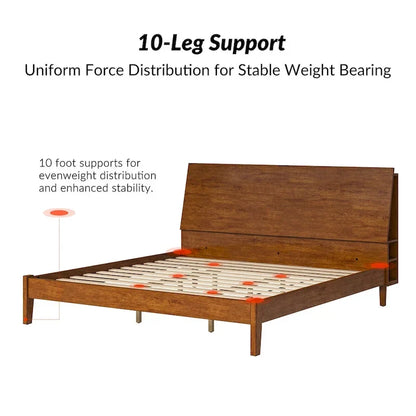 Claus Mid-Century Modern Solid Wood Platform Bed with USB Ports and Storage Space by HULALA HOME