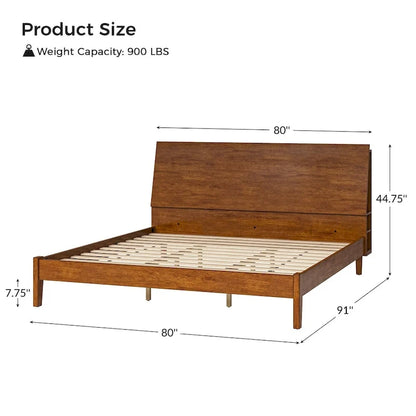 Claus Mid-Century Modern Solid Wood Platform Bed with USB Ports and Storage Space by HULALA HOME