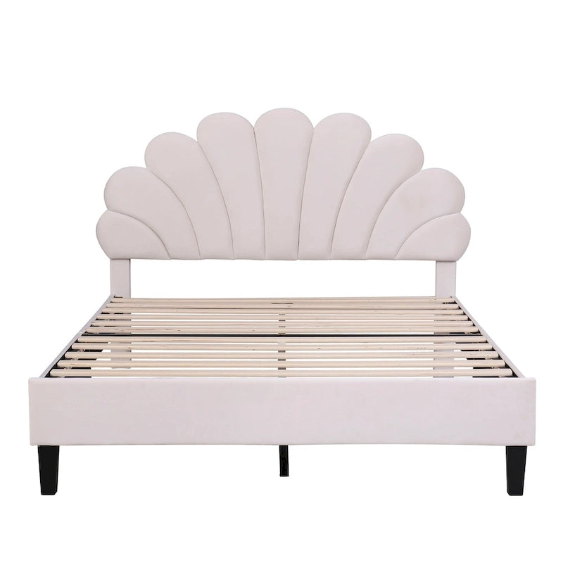 Full Size Upholstered Platform Bed with Flower Headboard